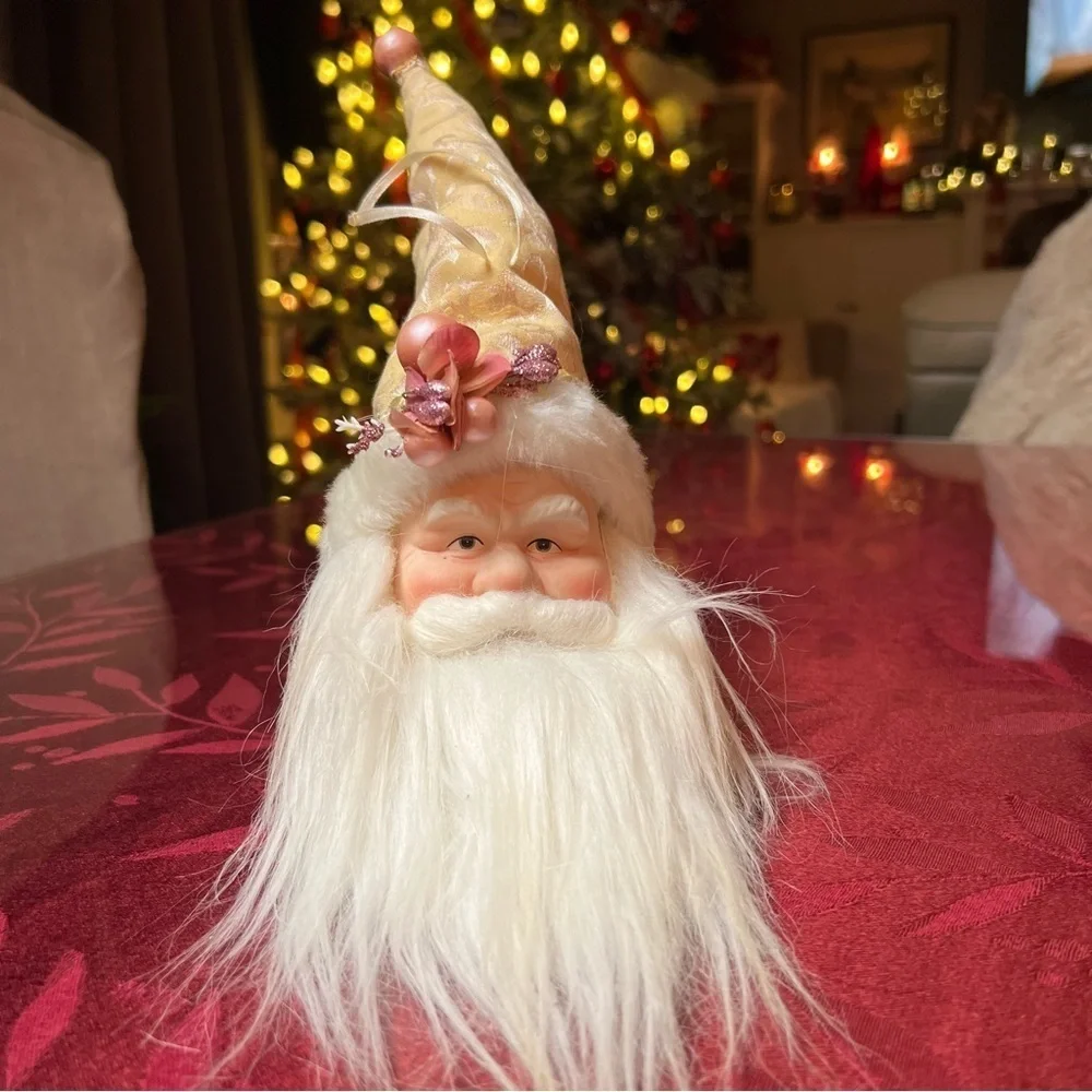 Santa Ornament Claus Porcelain Head Victorian Sit On Table/ Hang On Tree 9” Real
